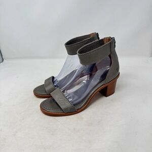 Frye Brielle Ankle Strap Sandals Grey 9.5 Block Heel Leather Coastal Chic Boho